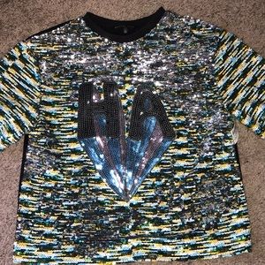 Reversible Sequin Short Sleeved Top